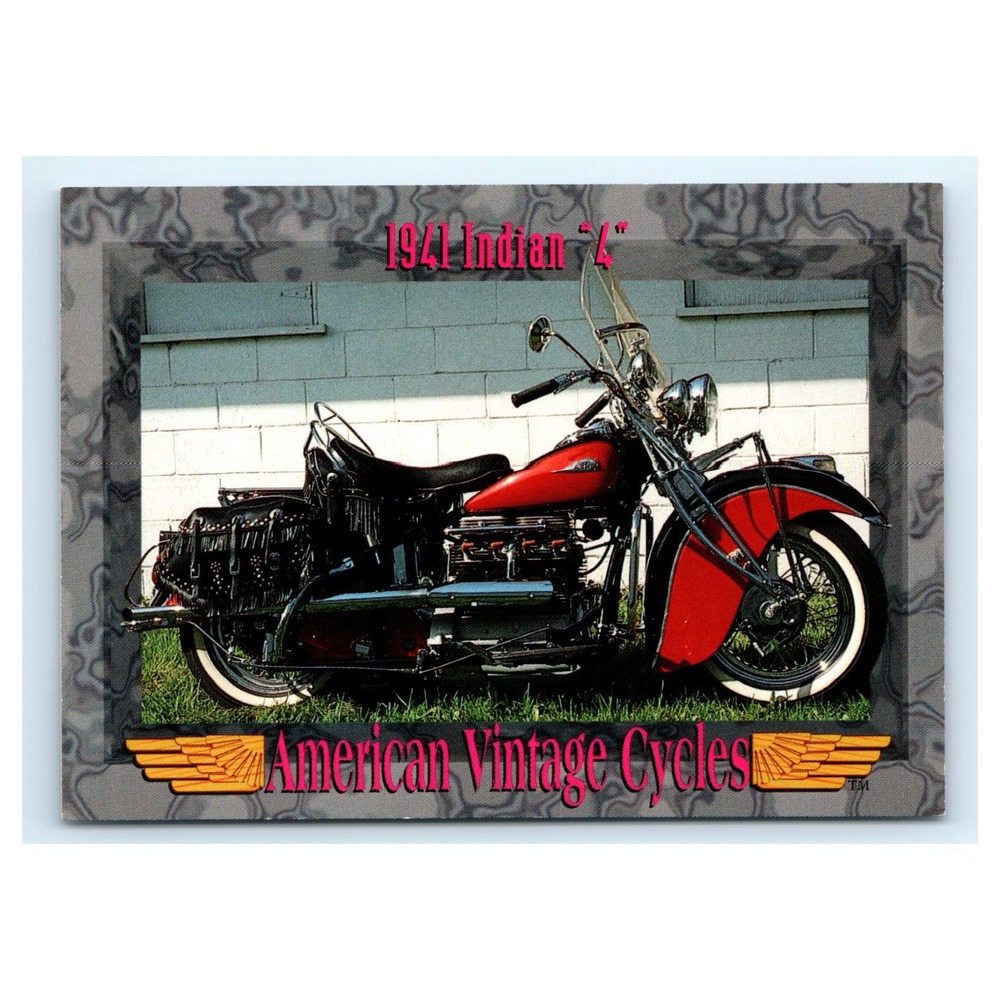 American Vintage Cycles Card 1941 Indian 4 Motorcycle Red Series II #142
